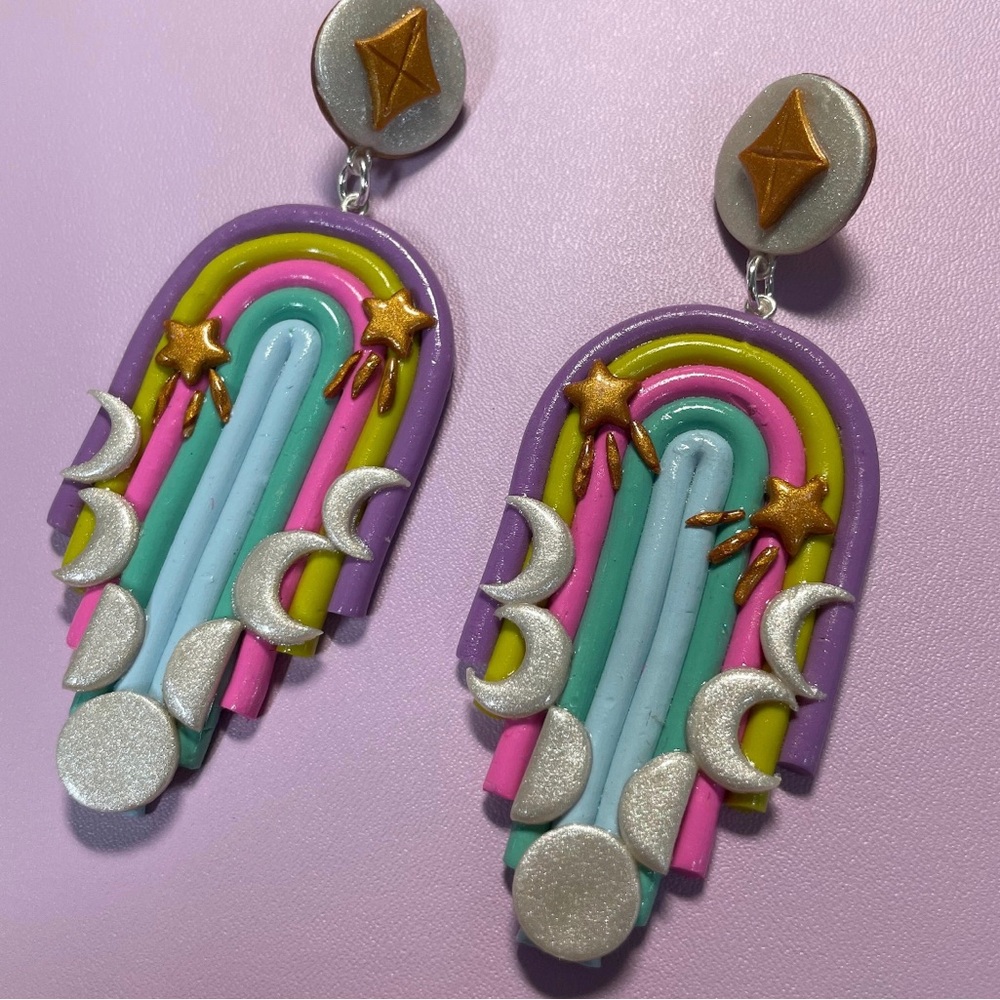 COPY - Space Showers - Handmade Rainbow Polymer Clay Drop Stud Earrings